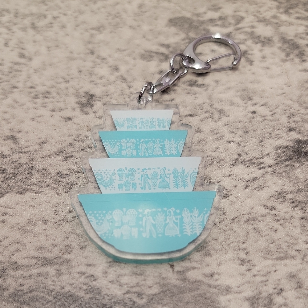 Pyrex Butterprint stack Keychain Keyring